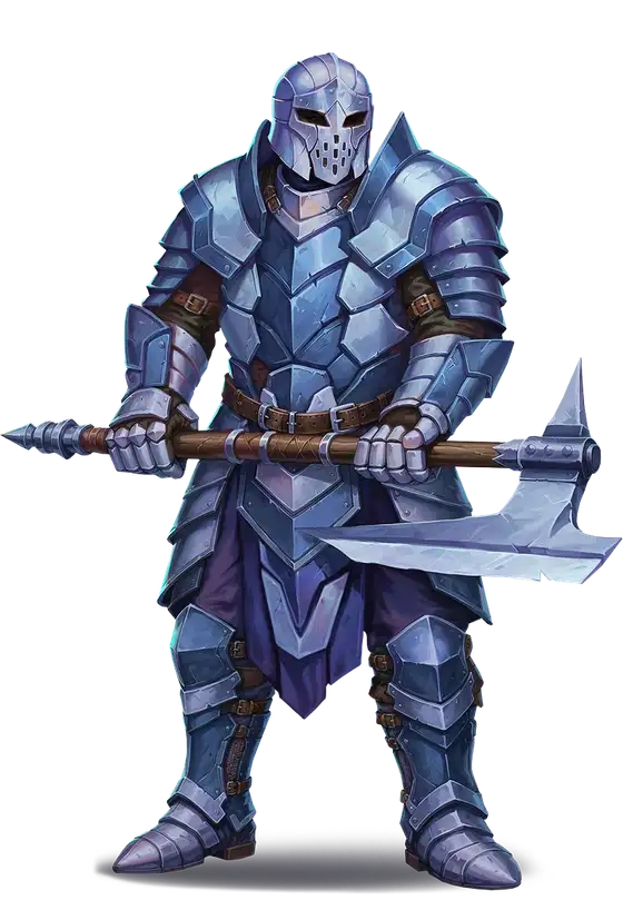 Guardian in full plate armor with a war axe