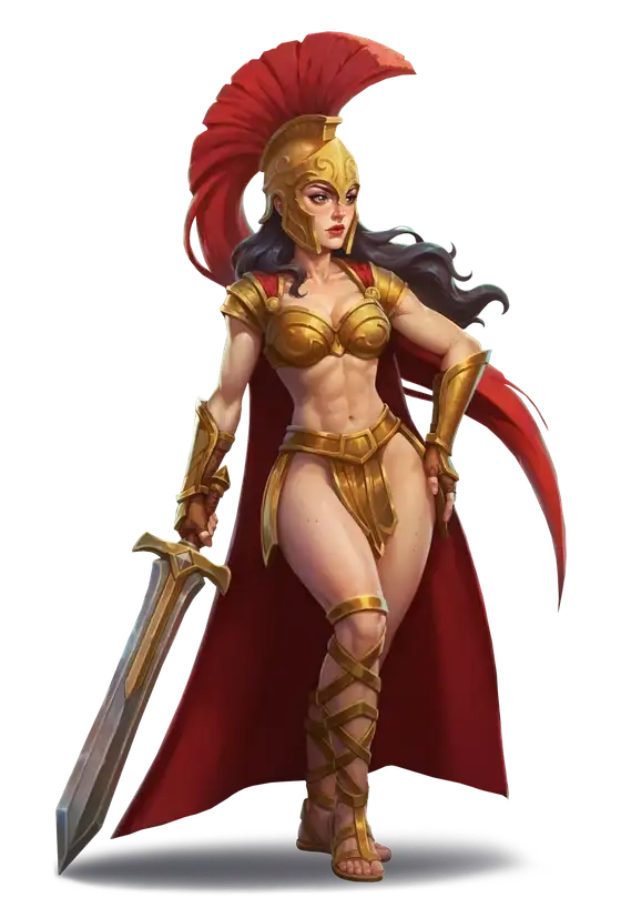 Warrior in a golden crested helmet with a sword